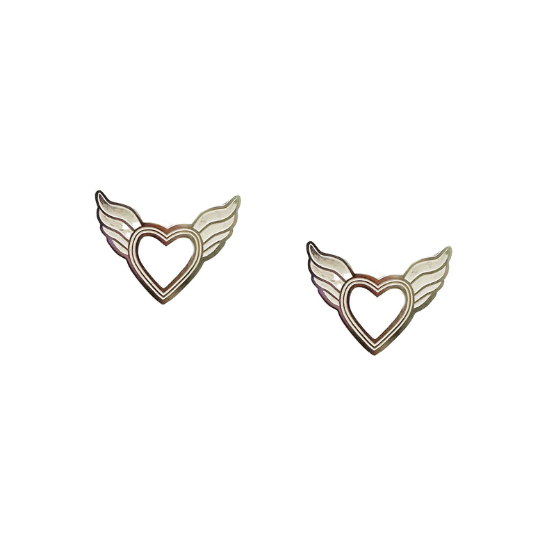 Winged Heart Stud Earrings