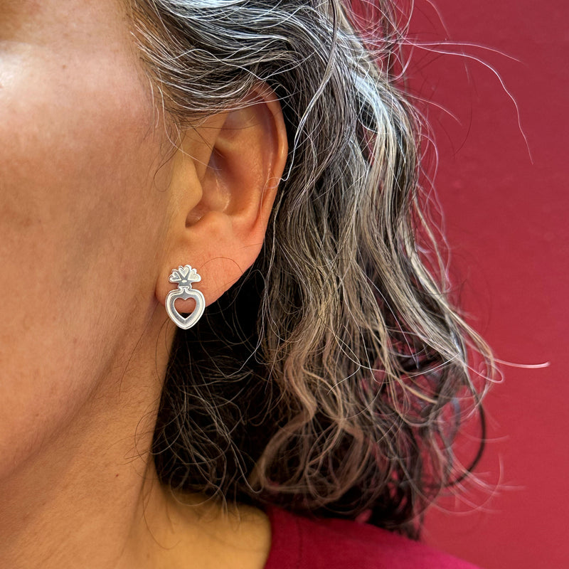 Flower Vase Heart Stud Earrings