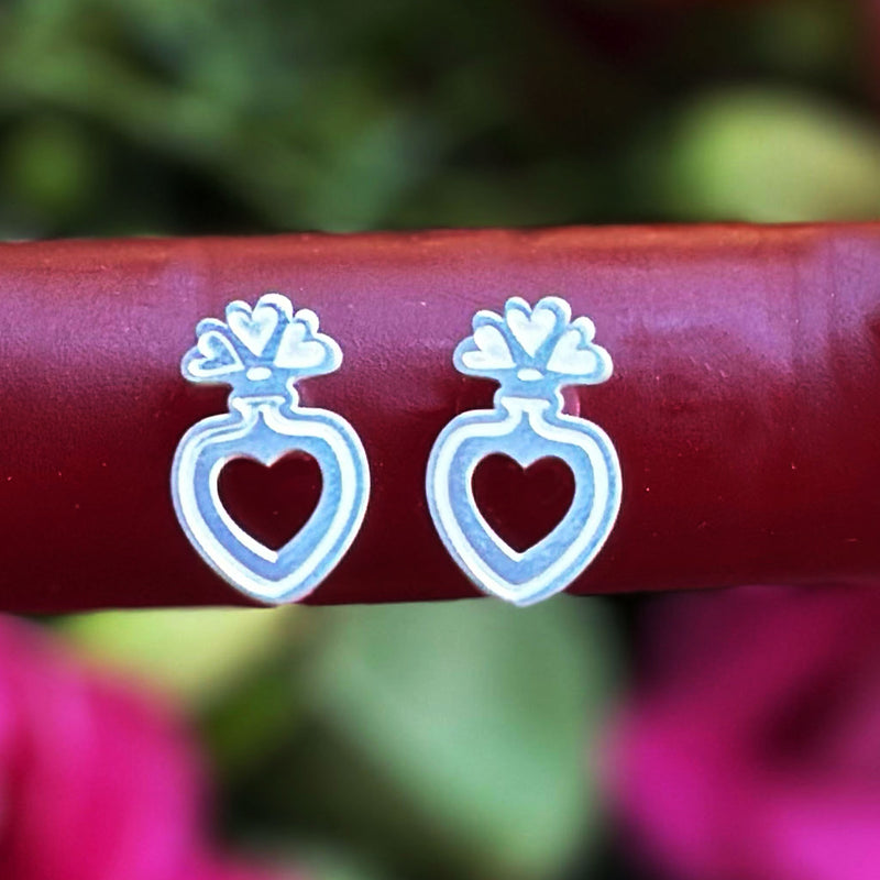 Flower Vase Heart Stud Earrings