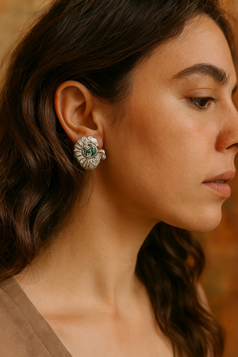 Armadillo-Inspired Earrings with Malachite