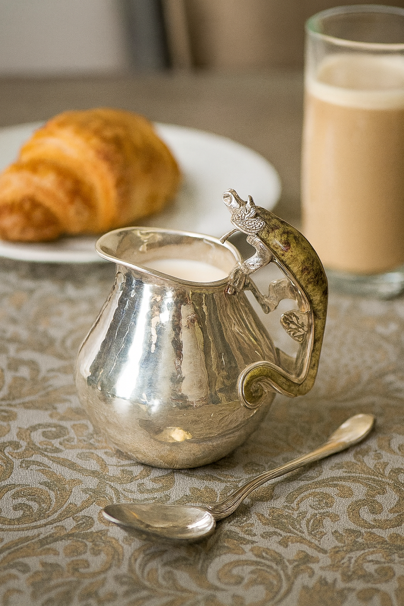 Ball Creamer with Chameleon Design and Spoon