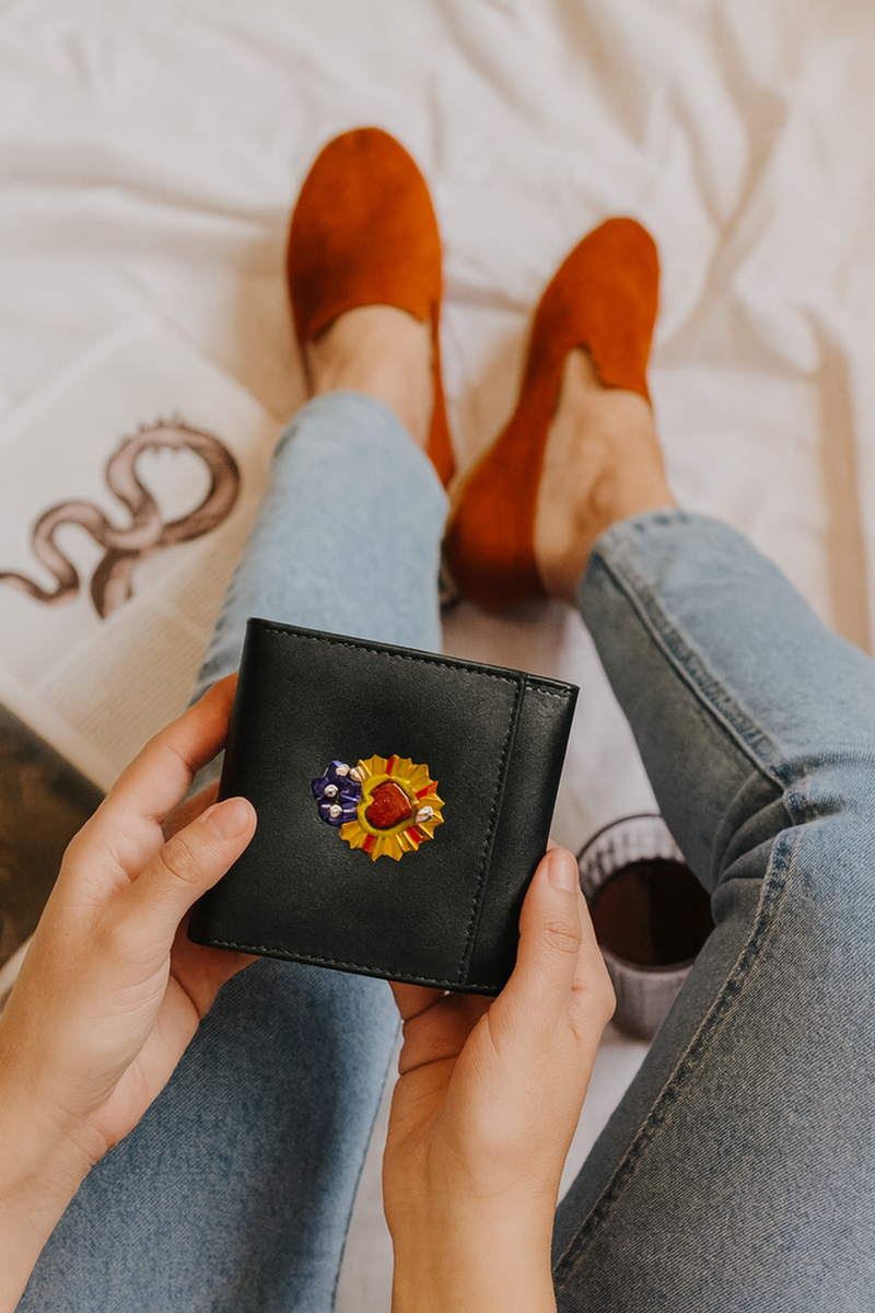 Black “Corazon Divino” Leather Wallet