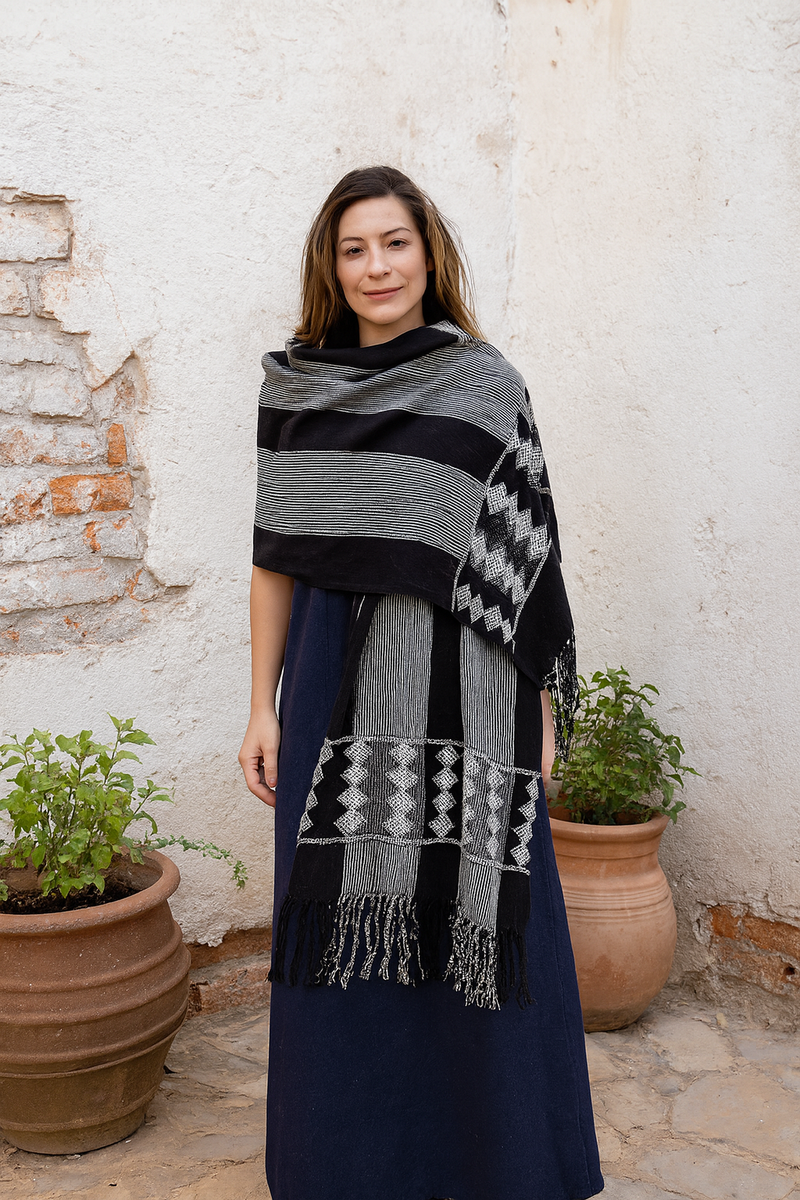 Black and White Cotton Shawl
