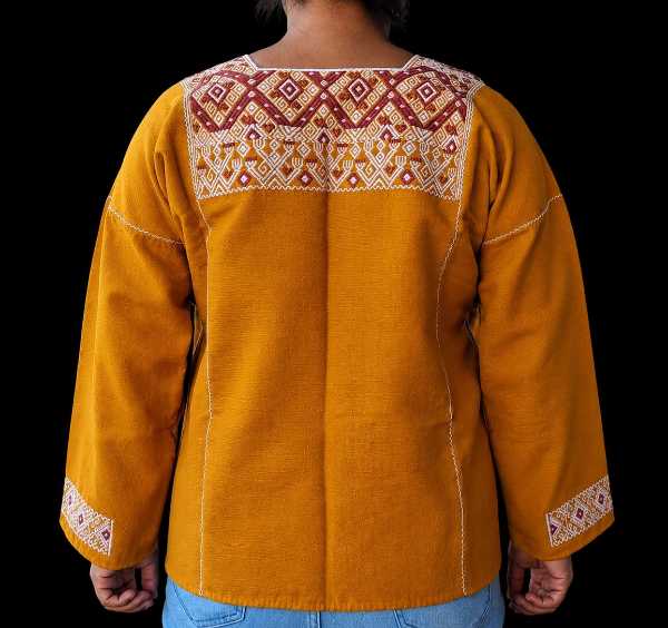 Golden Long-Sleeve Blouse with Handwoven Brocade