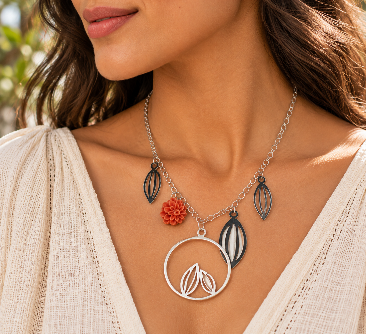 Studio Boutique.- Dahlia Bouquet Necklace in Sterling Silver
