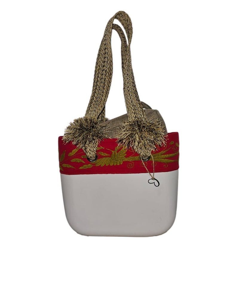 Special Edition embroidered bag Tenango, Hidalgo (red blanket golden hummingbird)