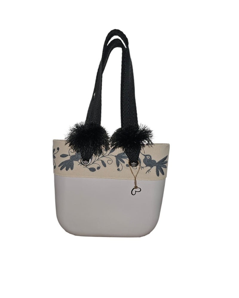 Special Edition embroidered bag Tenango, Hidalgo (gray hummingbirds)