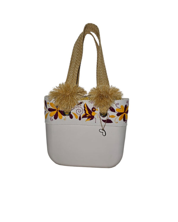 Special Edition embroidered bag Tenango, Hidalgo (butterflies and yellow and cherry flowers)