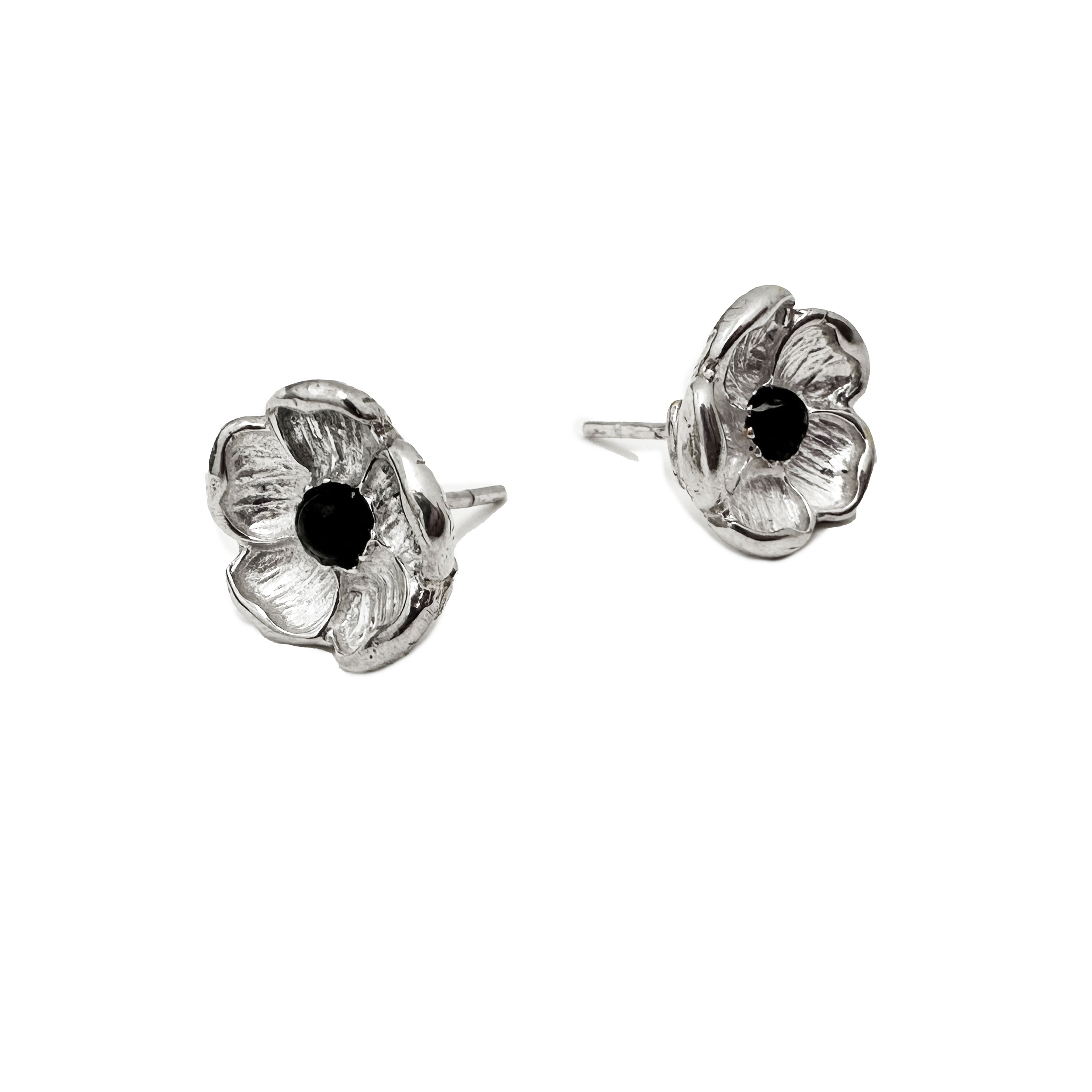 Five-Petal Flower Stud Earrings – Sterling Silver