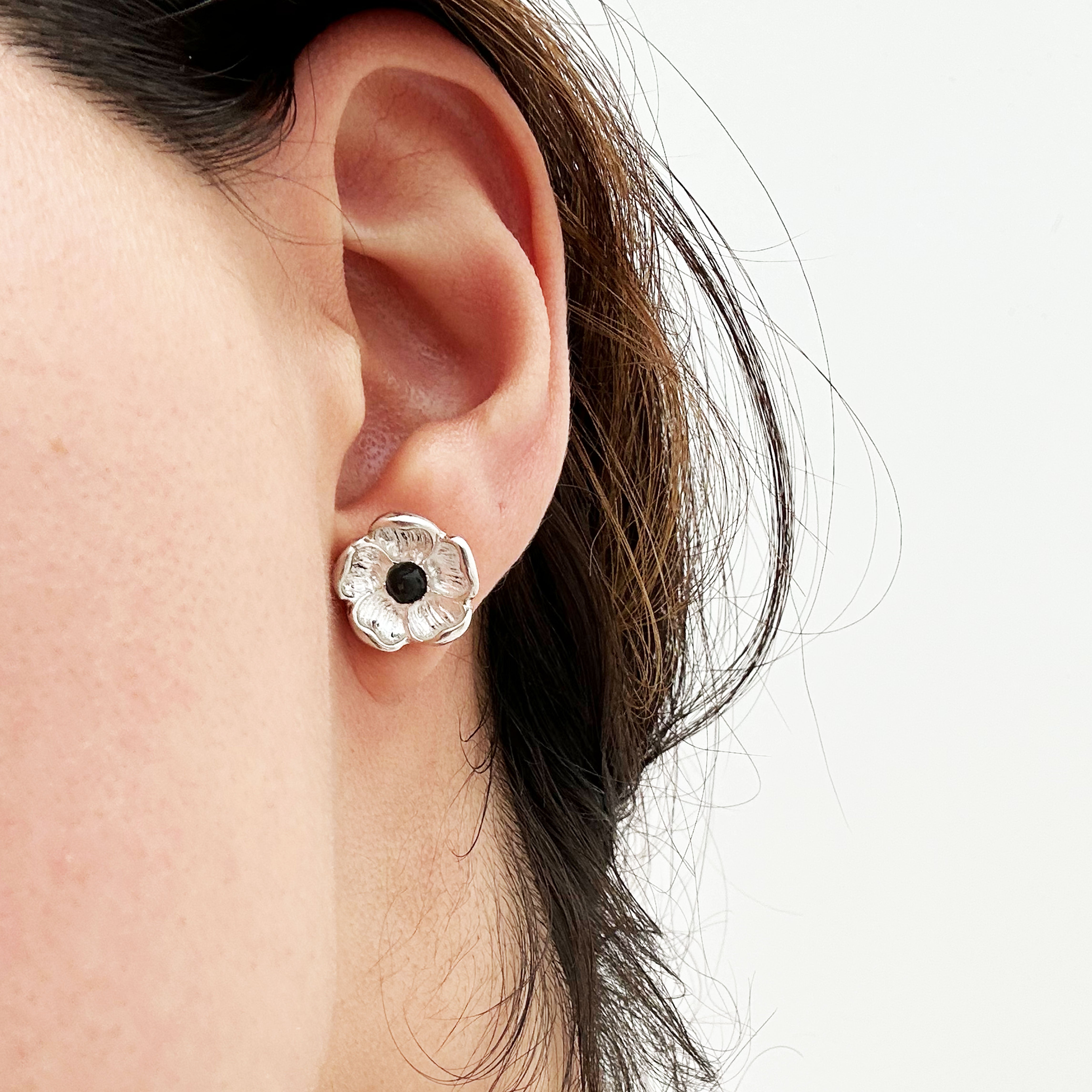 Five-Petal Flower Stud Earrings – Sterling Silver