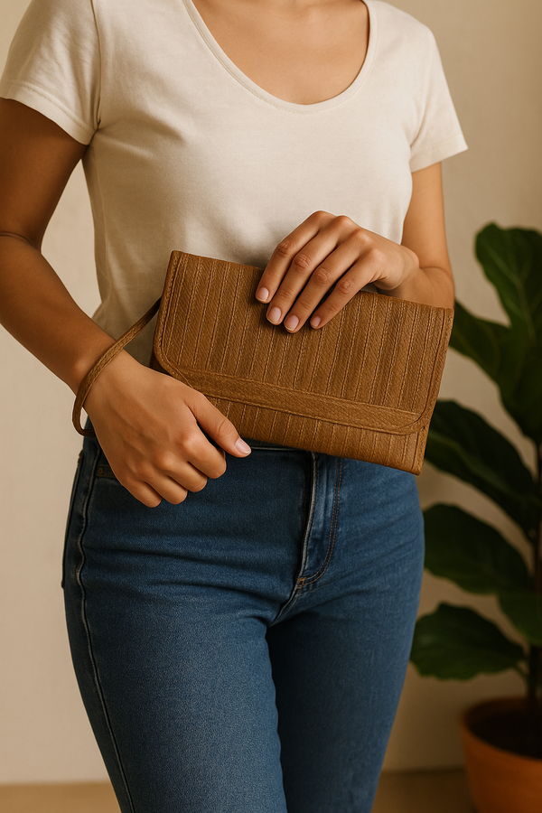 Brown SinuForYou Straw Wristlet Clutch