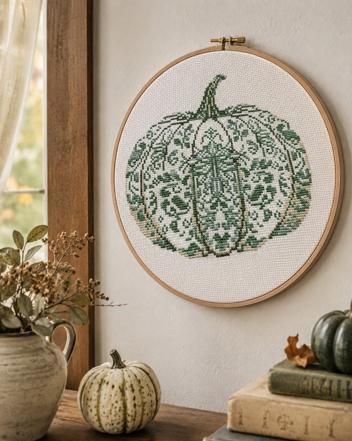 Green Floral Pumpkin Decor