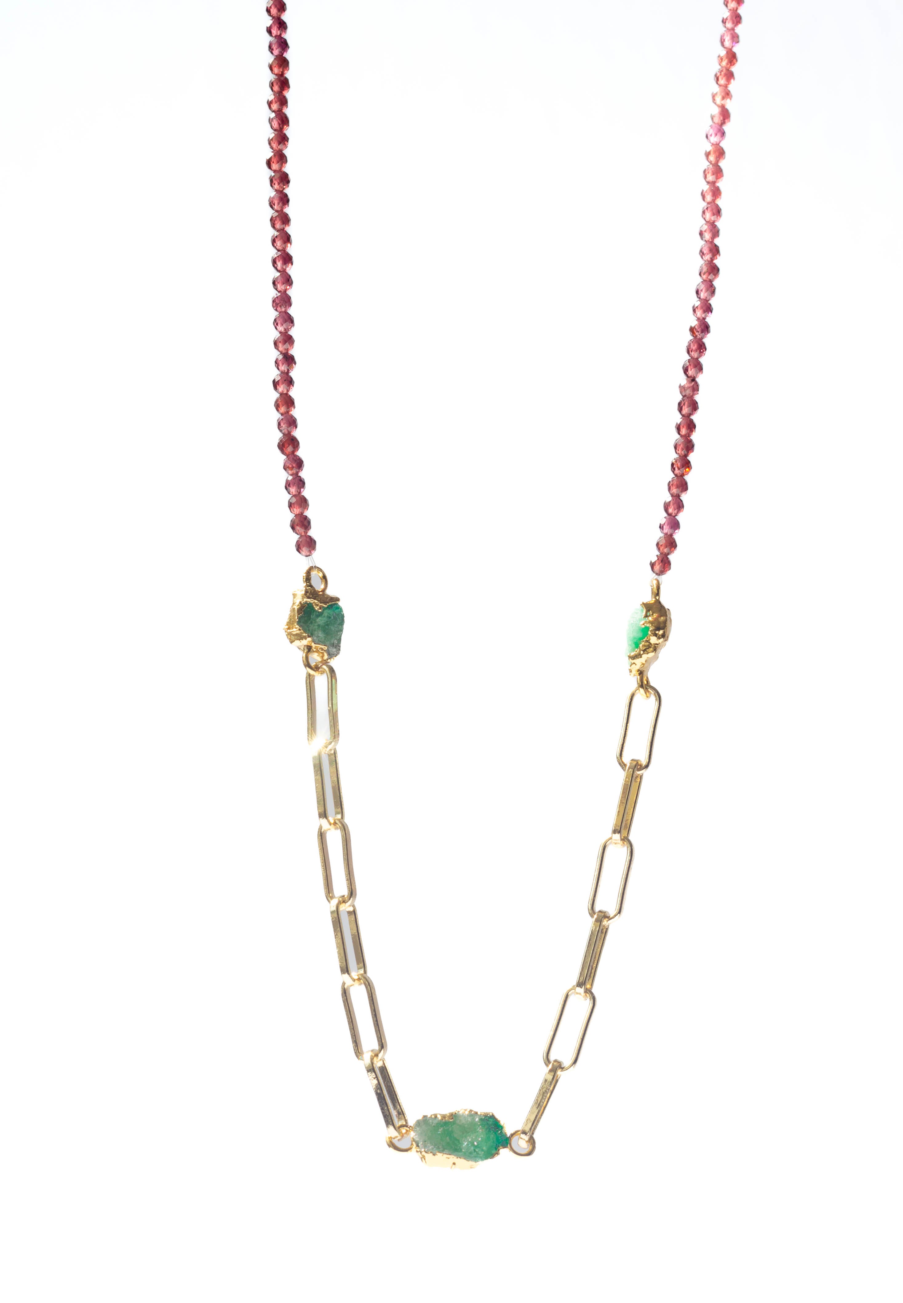 Garnet, Emerald And Link Necklace