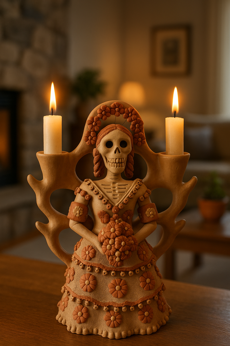 Candleholder Catrina with Natural Clay Finishes