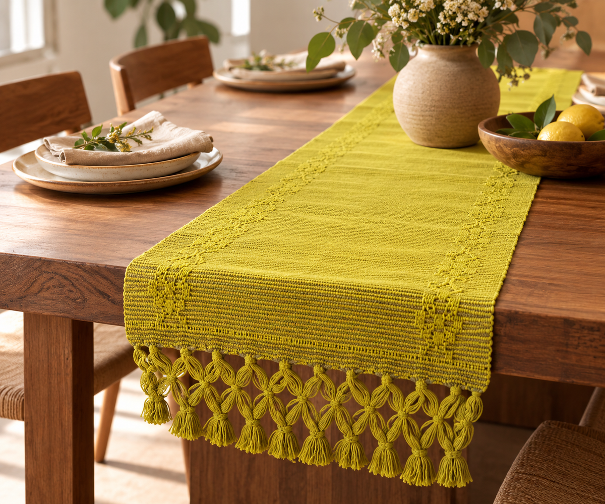Handwoven Green Cotton Table Runner