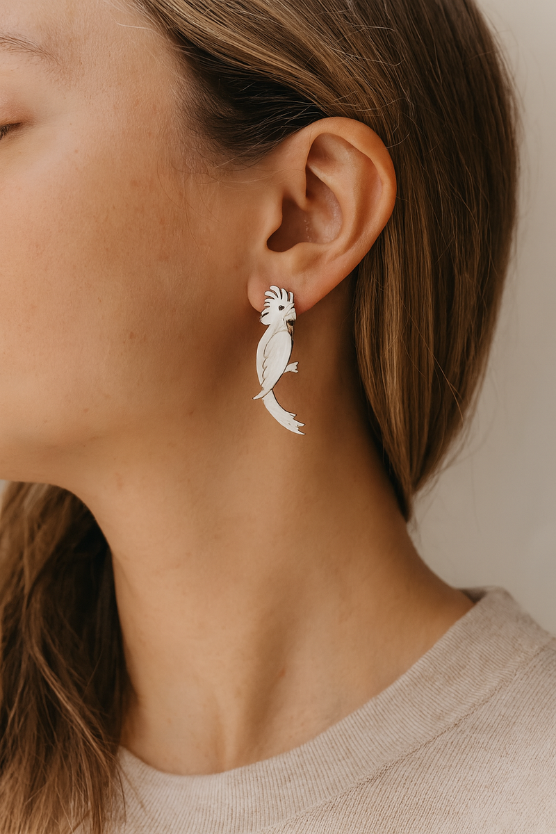 Cockatoo-Inspired Silver Earrings