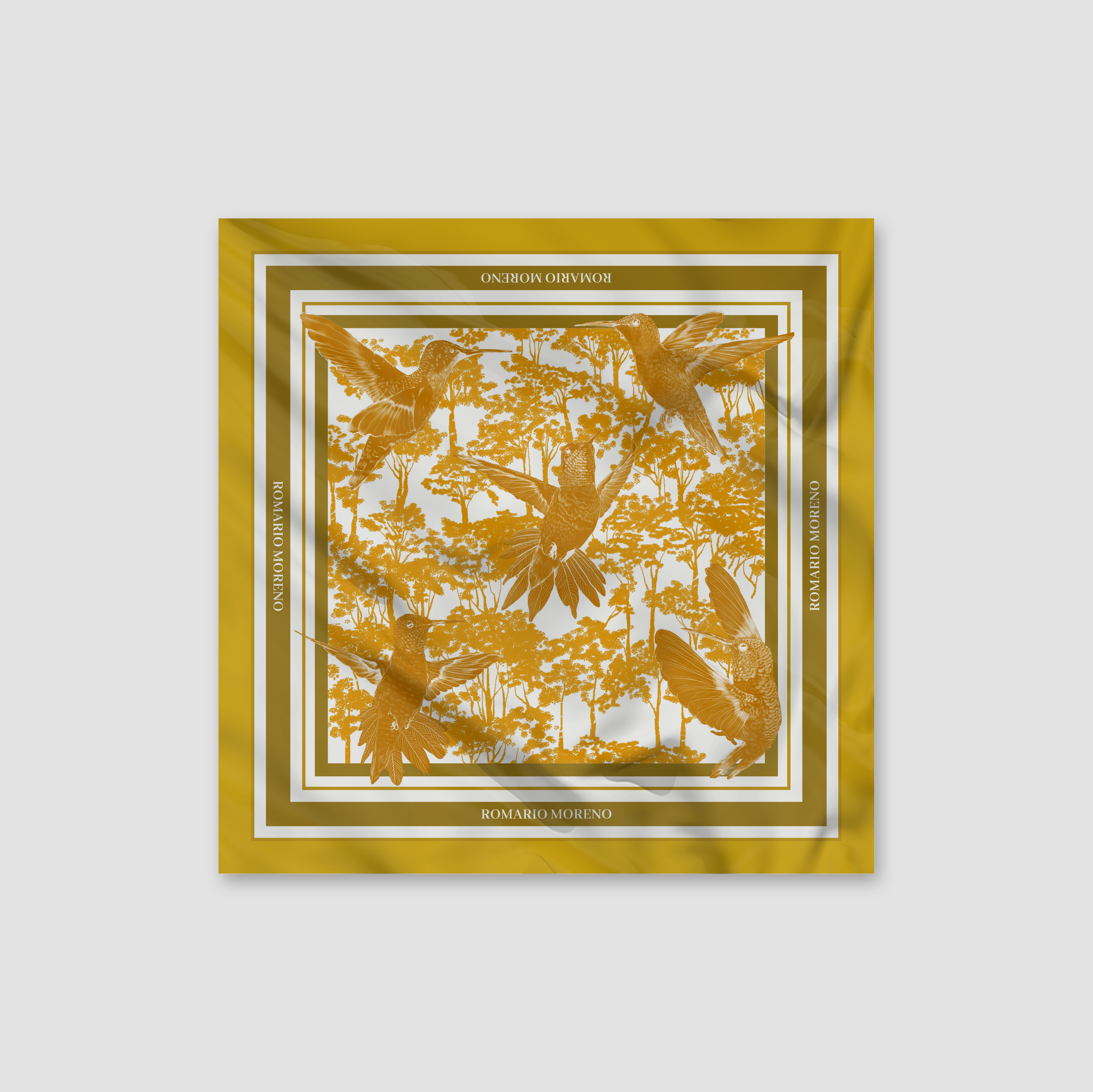 Hummingbird Print Silk Scarf L