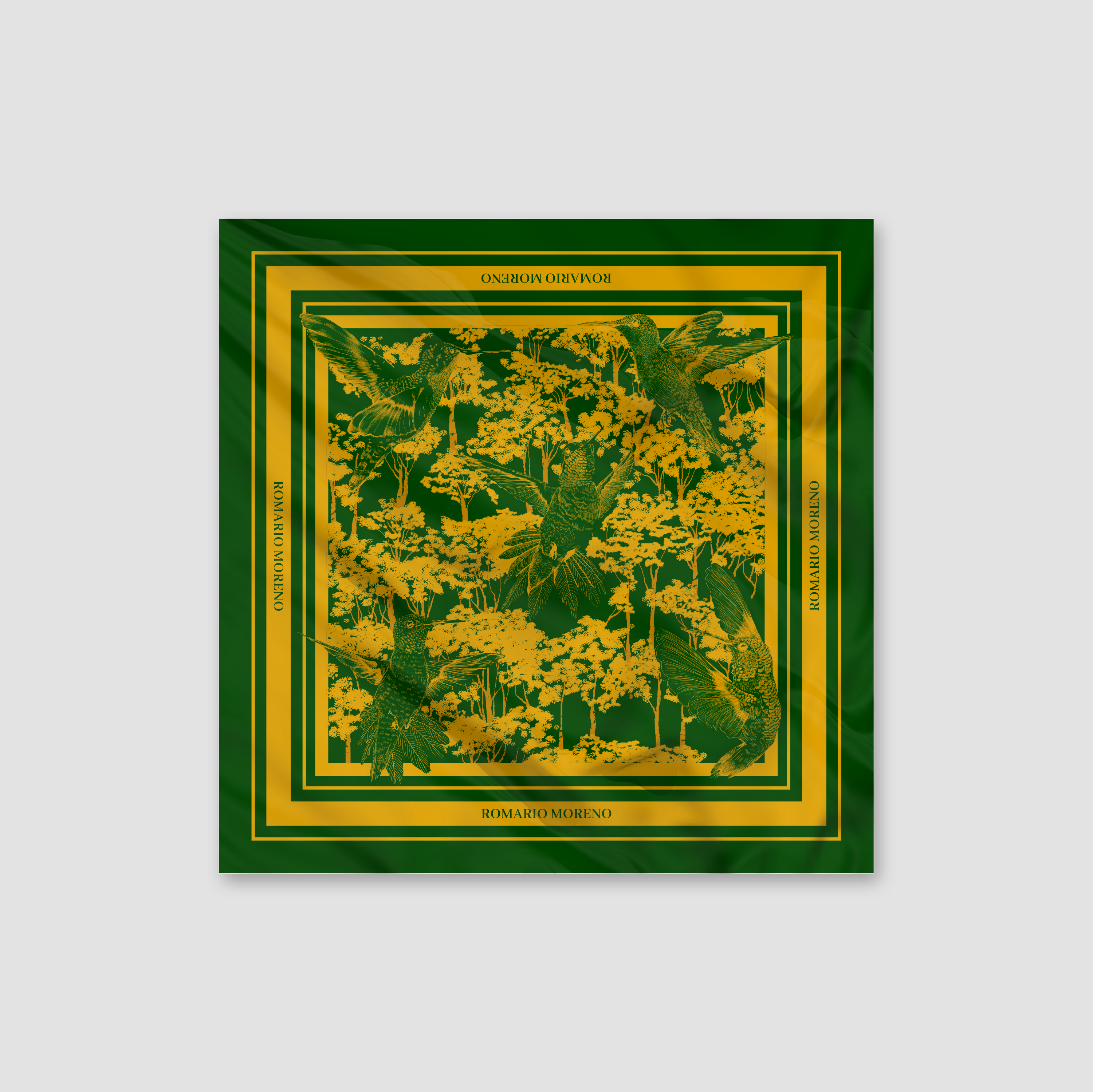 Hummingbird Print Silk Scarf L
