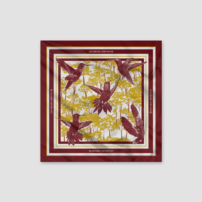 Hummingbird Print Silk Scarf S