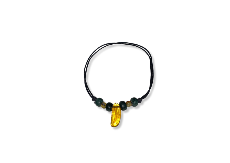 Amber Necklace with Serpentine Jade