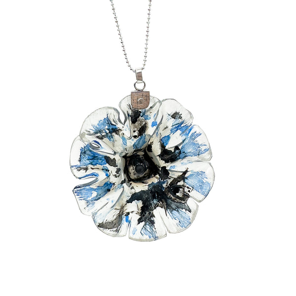 Blue And Black Flower Pendant Recycled Silver Pet Product
