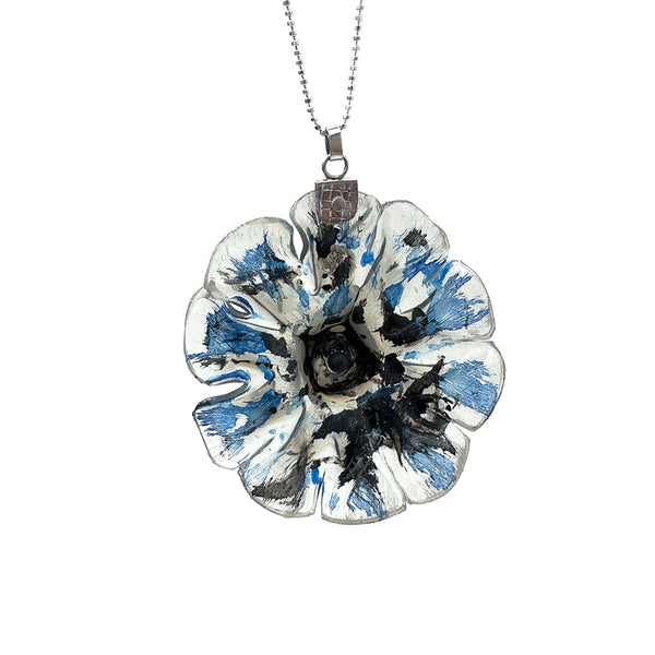 Blue And Black Flower Pendant Recycled Silver Pet Product