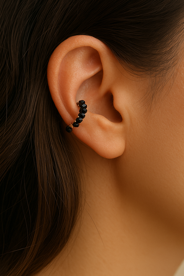 Ear Cuff Beaded Black Beetle
