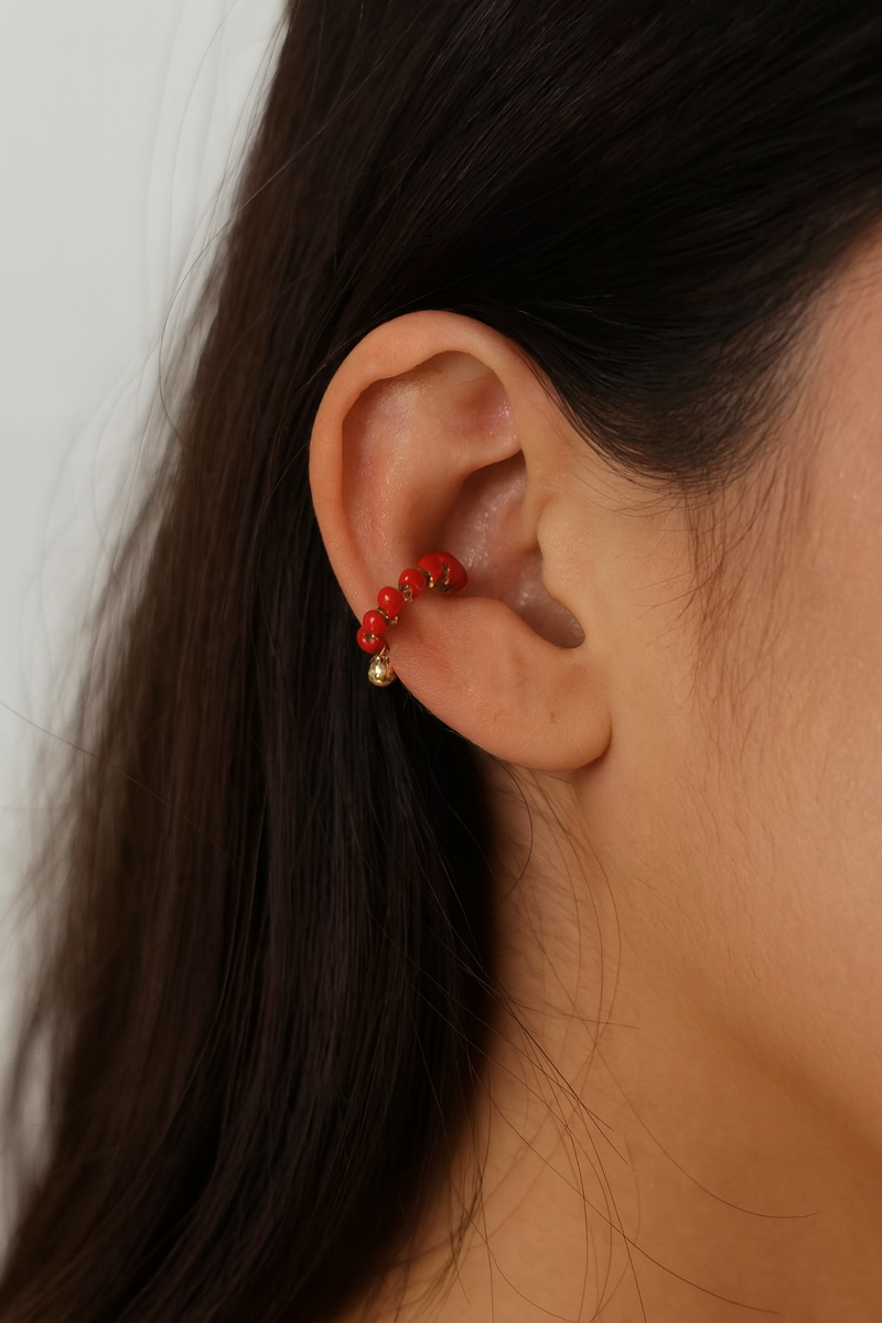 Ear Cuff Beaded Red Fuego
