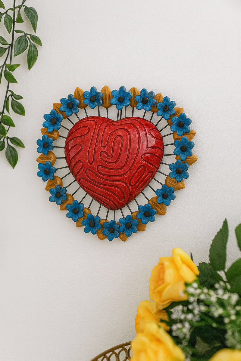 Enameled Heart with Floral Relief