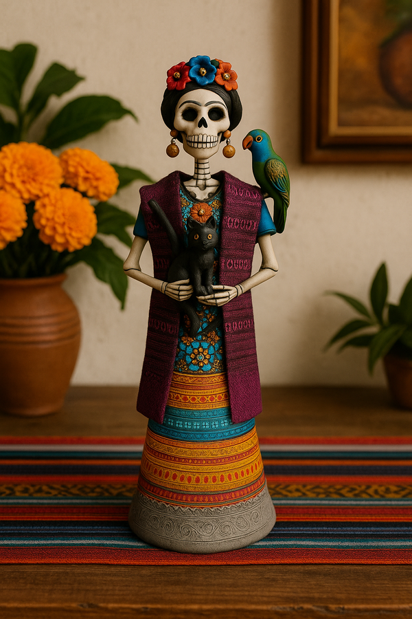 Frida with Animals – Polychrome Clay Figure