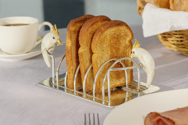 Hammered Bread Basket with Cockatoo Design