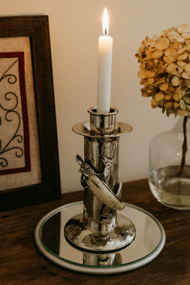 Hammered Candle Holder with Chameleon Design