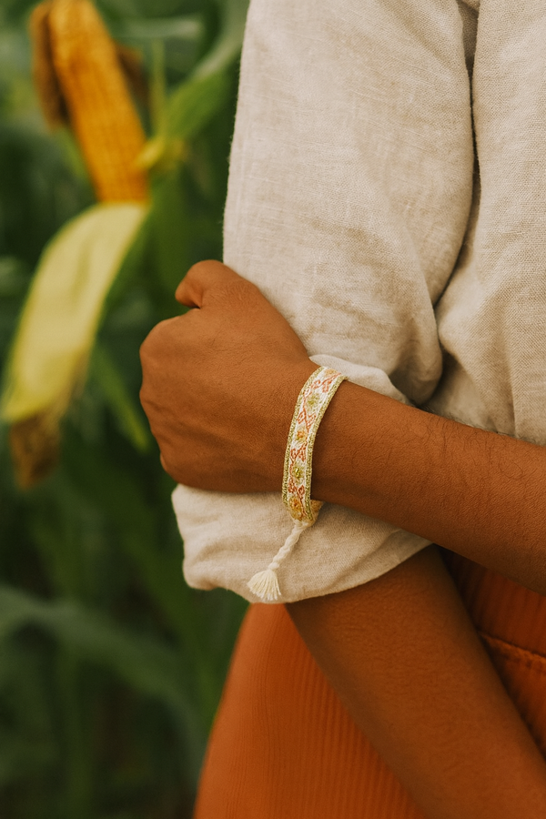 Hand-Embroidered Corn Motif Bracelet