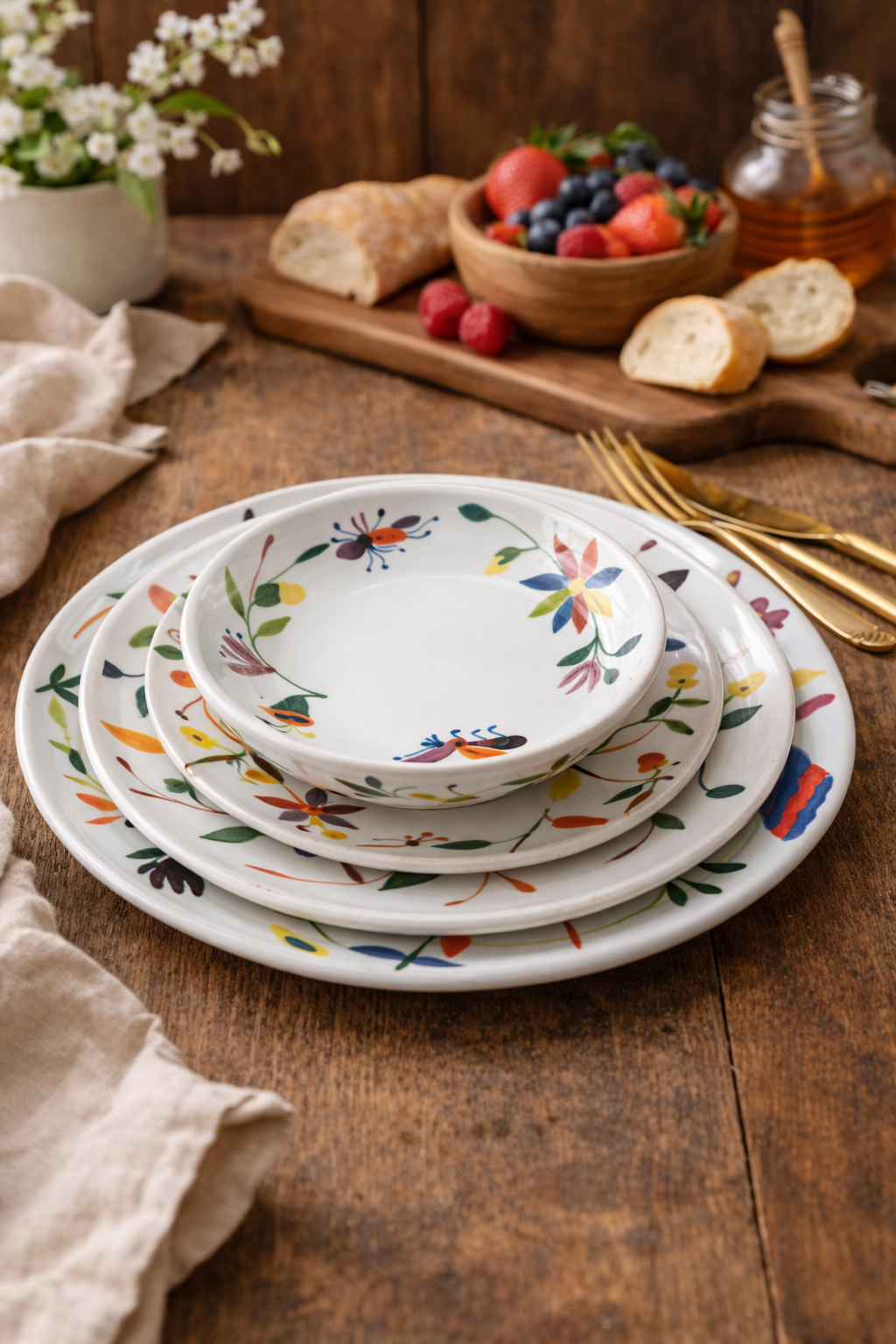 Hand Painted Stoneware Country Dessert Bowl