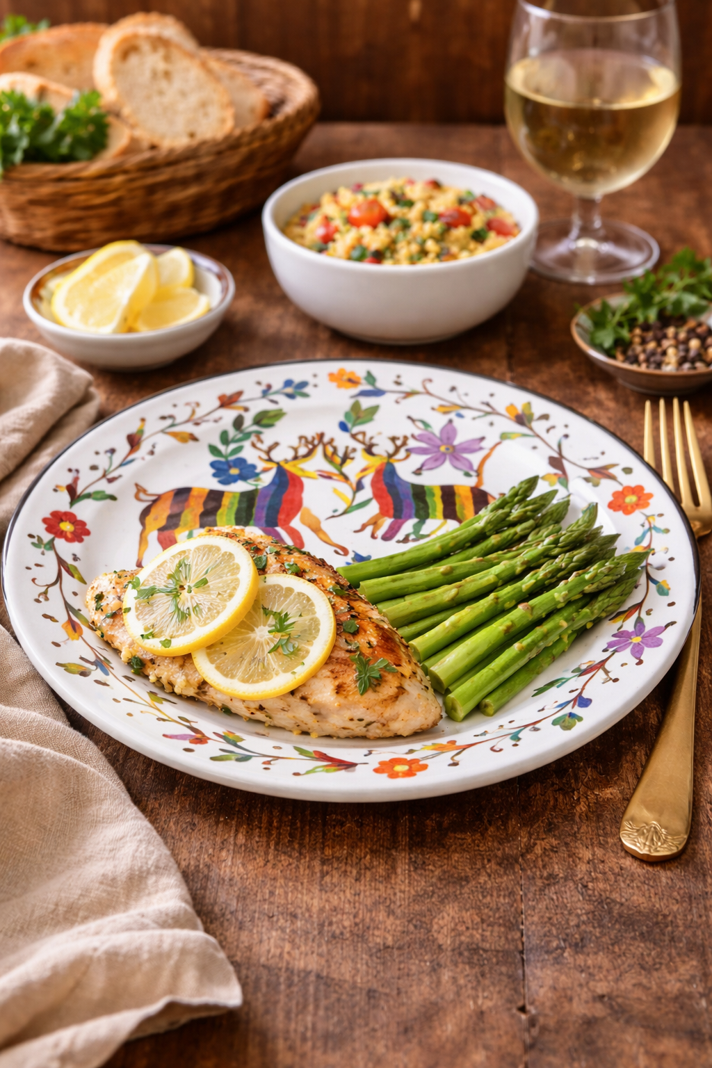 Hand Painted Stoneware Country Dinner Plate