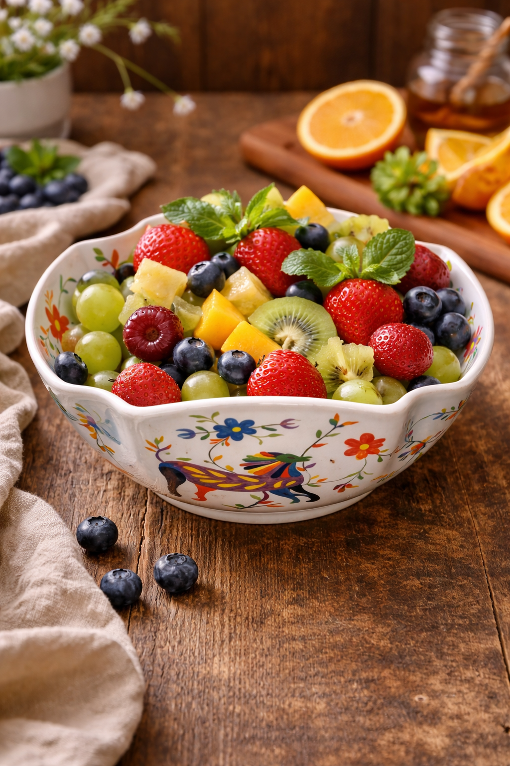 Hand Painted Stoneware Country Fruit Bowl