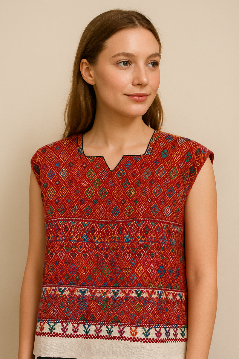 Handwoven Huipil with Geometric Motifs