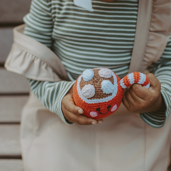 Handmade Crochet Hot Cocoa Rattle – Cozy & Cute