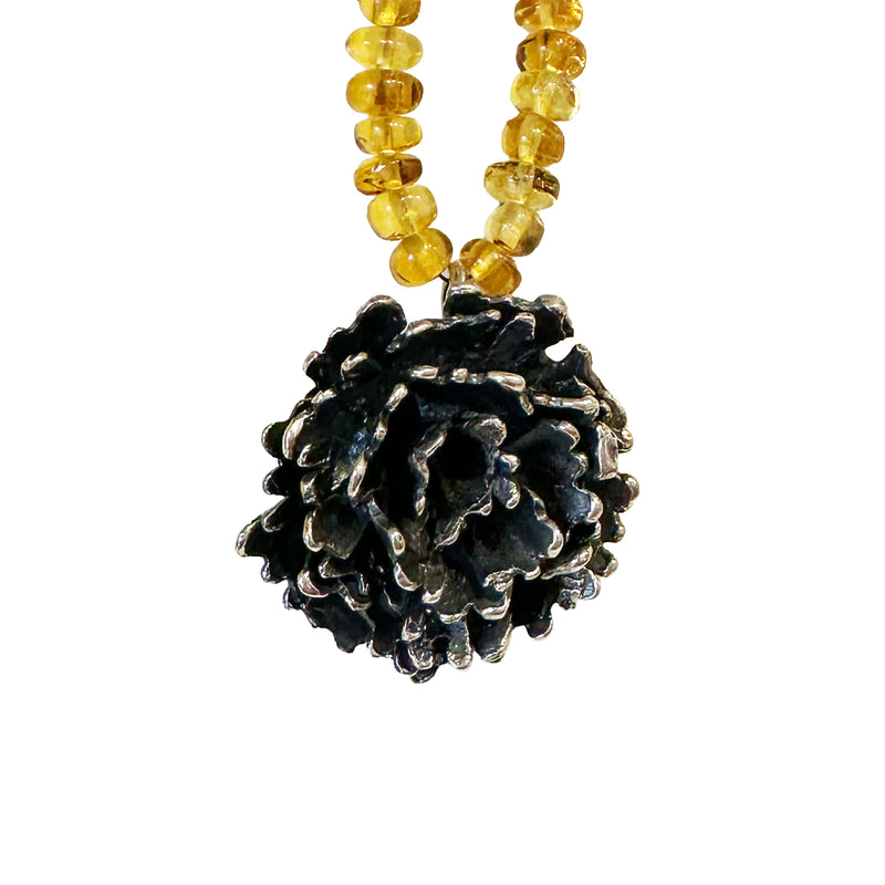 Cempasuchil Pendant Necklace Silver And Amber Product