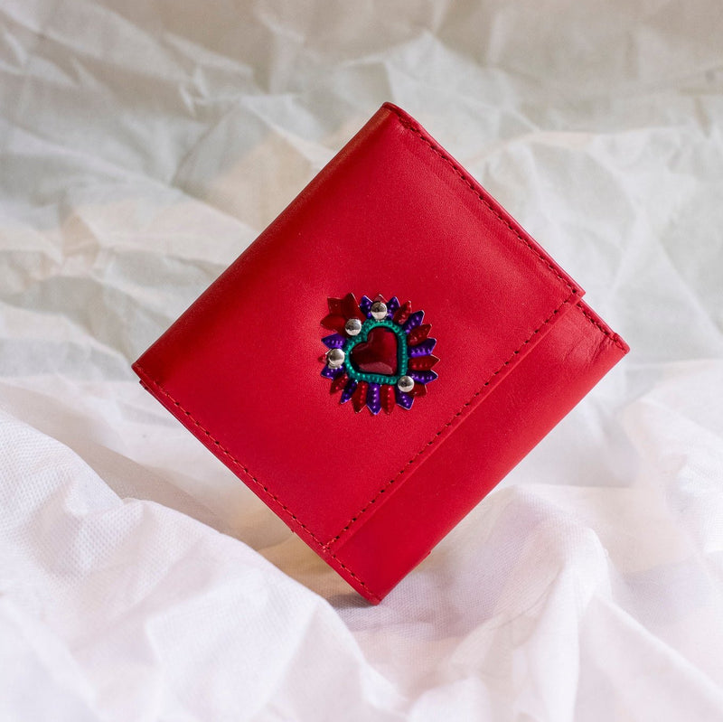 Red “Corazón Divino” Leather Wallet