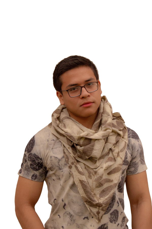 Eco Print Shawl – Bohemian Clothing, Botanical Wrap, Sustainable Regenerative Fashion