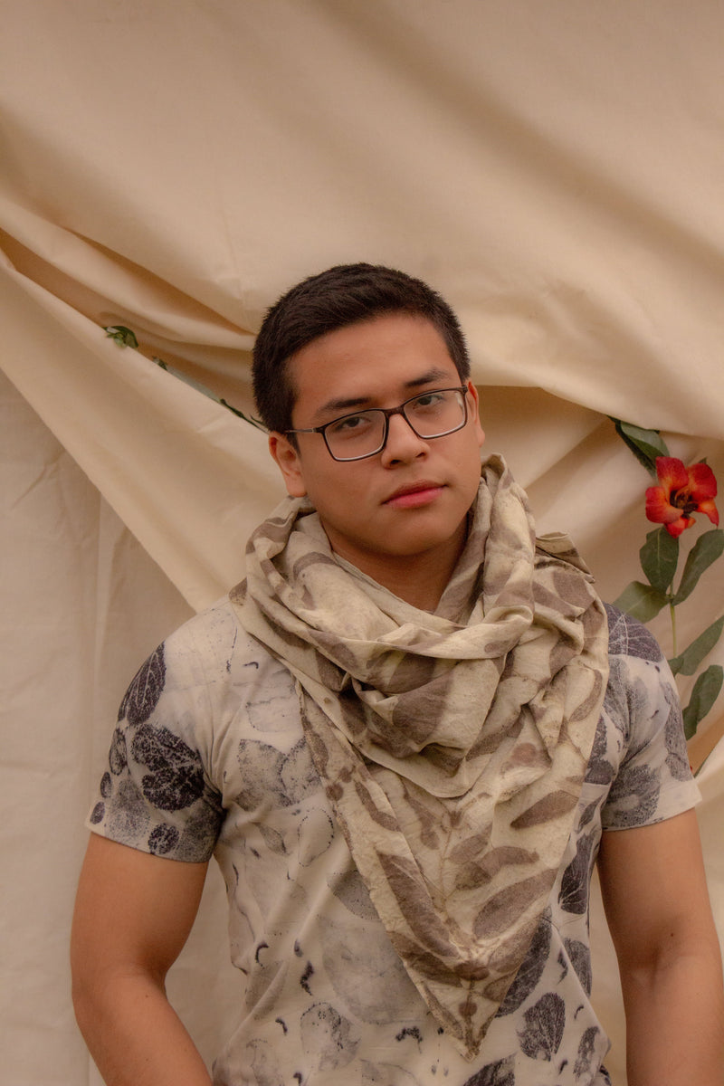 Eco Print Shawl – Bohemian Clothing, Botanical Wrap, Sustainable Regenerative Fashion