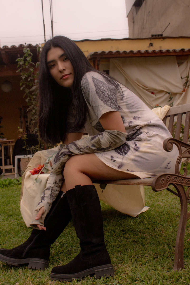 Eco Print Poly Dress for Women – Bohemian Sustainable Fashion Piece with Eco-Friendly Dye and Pockets