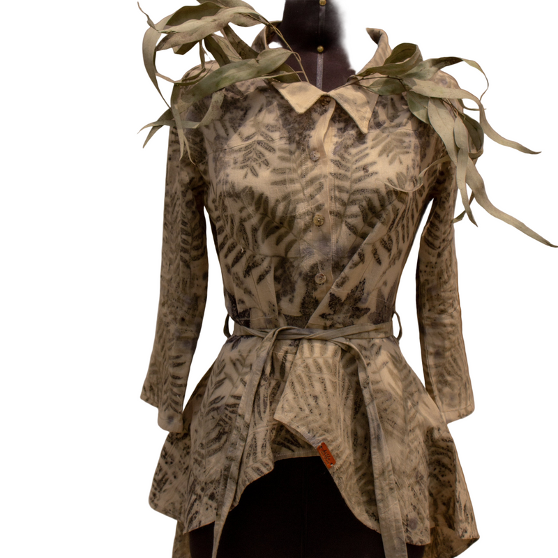Reyna Blouse with Train – Eco Print with Organic Plants