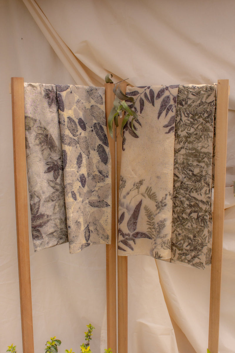 Eco Print Shawl – Bohemian Clothing, Botanical Wrap, Sustainable Regenerative Fashion