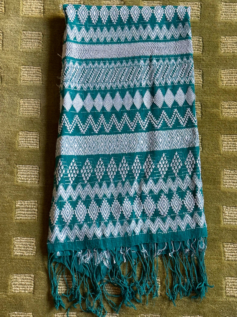 Green and White Petet Handwoven Shawl