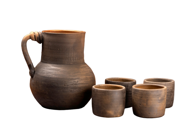 Handmade Clay Water Pitcher with Cups