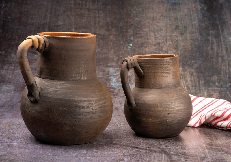 Handmade Clay Water Pitcher with Cups