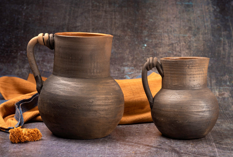 Handmade Clay Water Pitcher with Cups