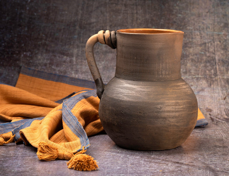 Handmade Clay Water Pitcher with Cups